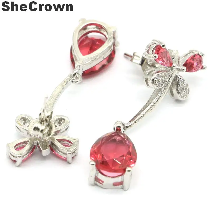 32x12 мм красивые розовые Raspberry Rhodolite гранат CZ европейский стиль подарок серебряные