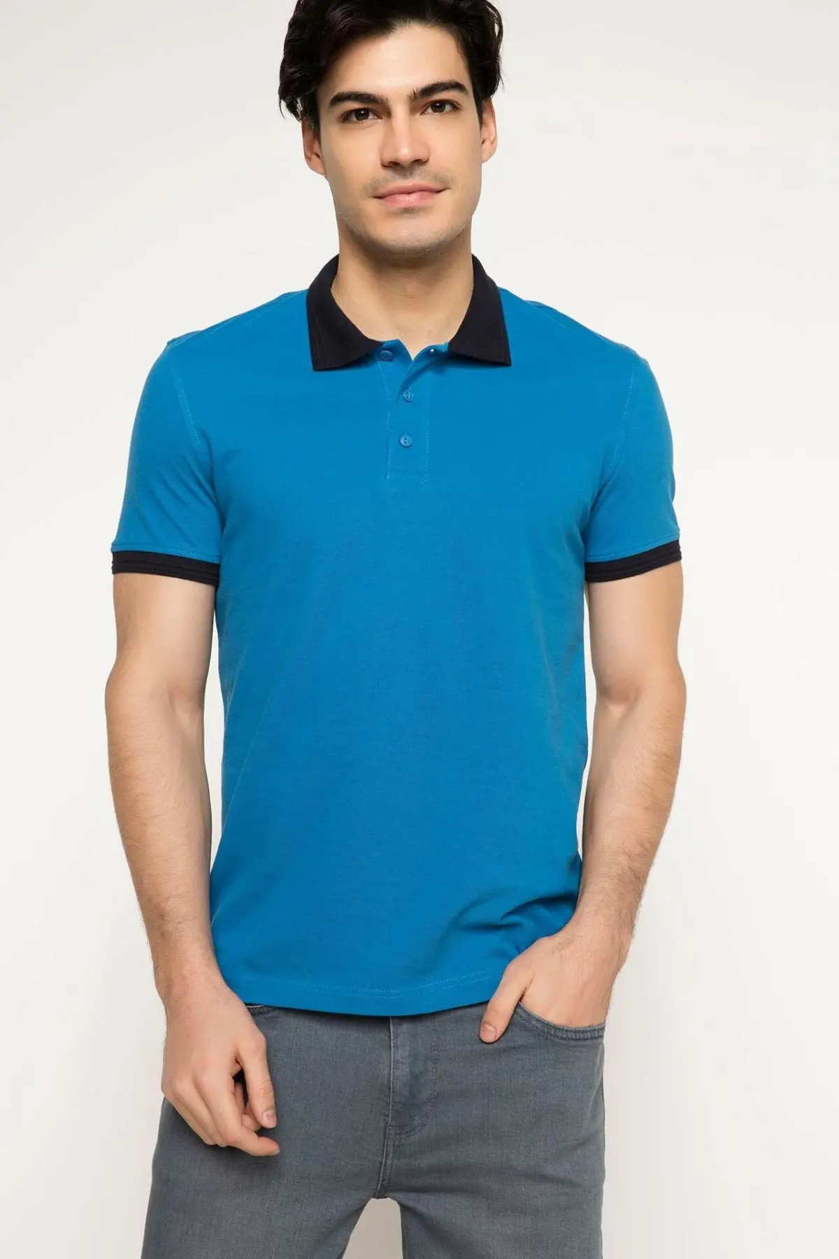 DeFacto Летняя мода досуг мужские с коротким рукавом сплошной цвет поло рубашки