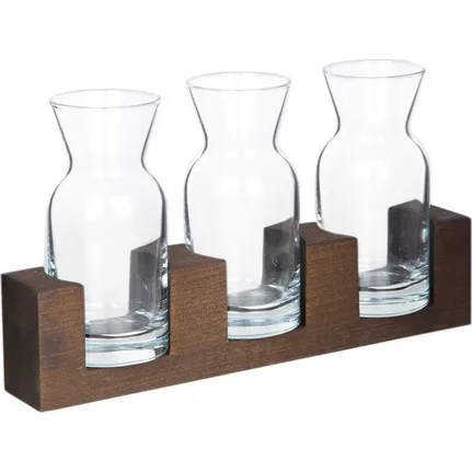 

Wooden Case Glass Vase With 3 Flowerpots
