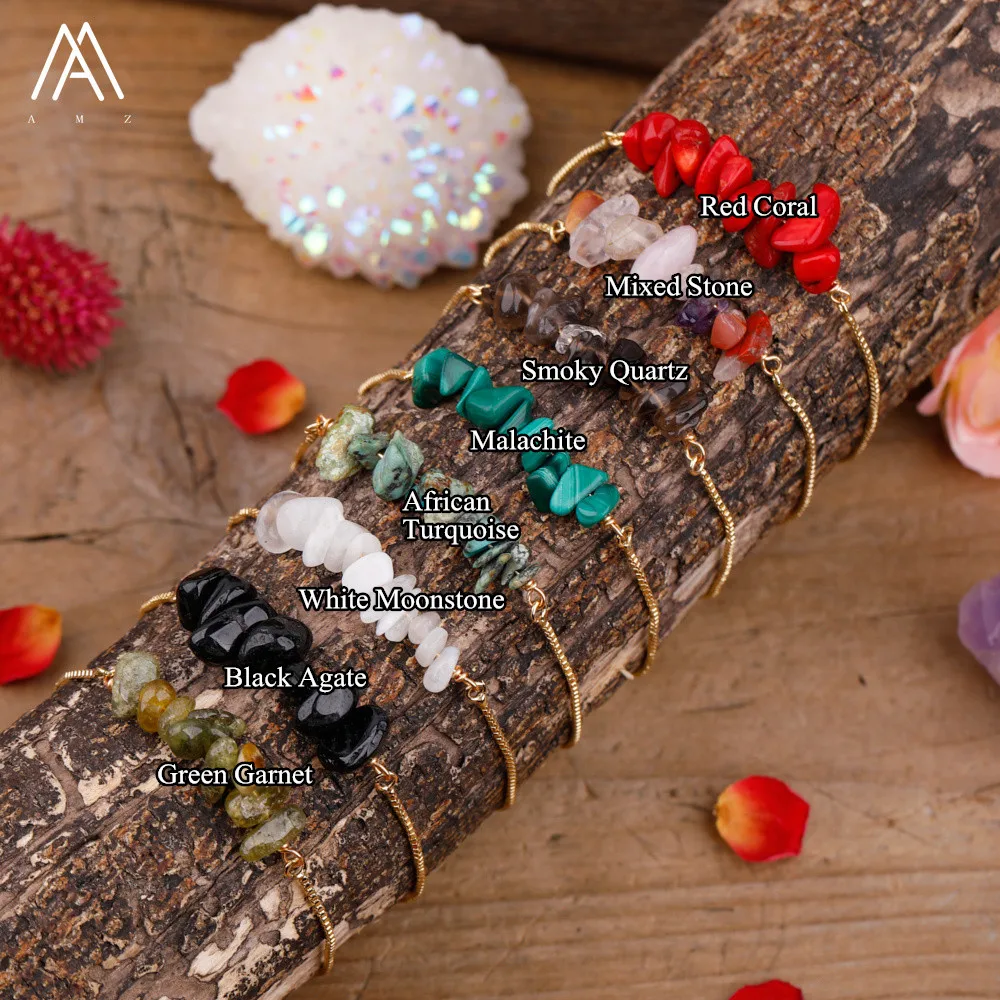 Браслет с золотыми цепочками из минерального камня лечебный браслет кристаллами