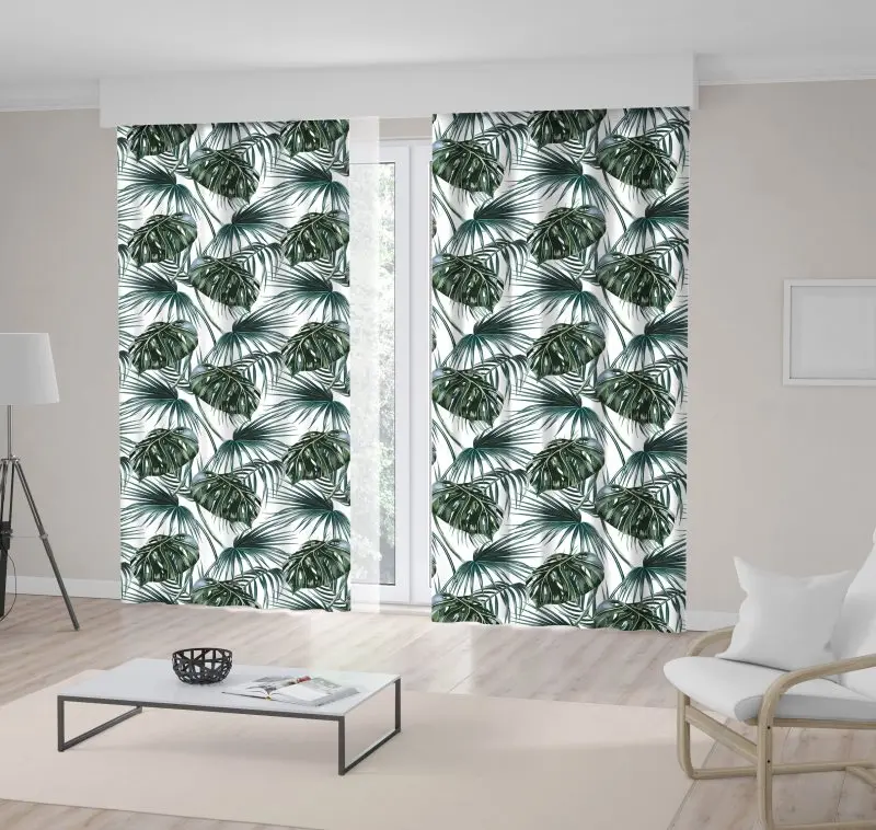 

Curtain Tropical Palm Leaves Jungle Nature Theme Trendy Pattern Modern Decorating Artwork Printed