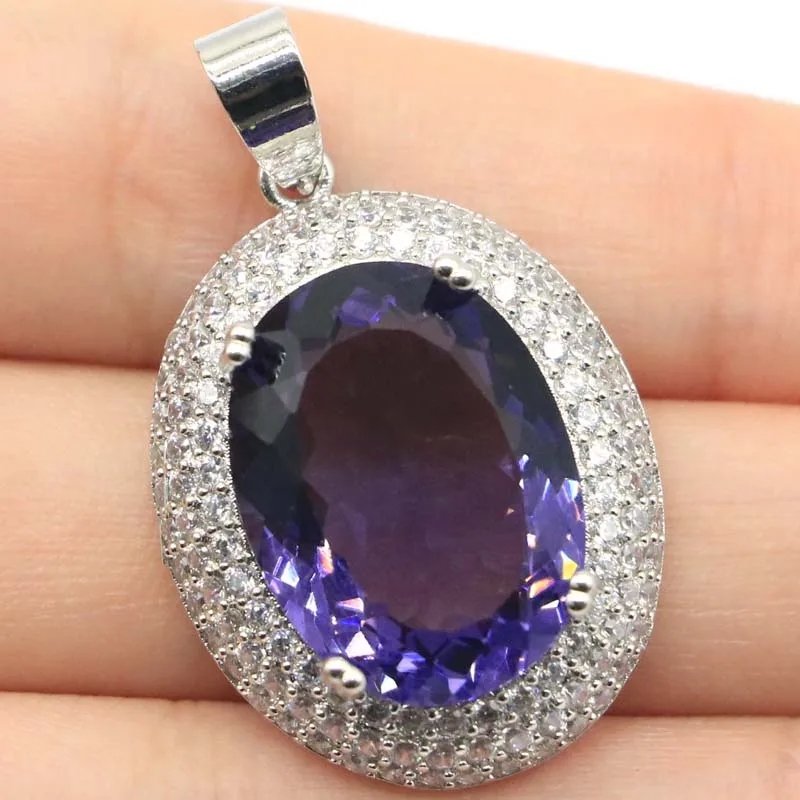 37x23 мм нежный четкий вырез Овальный Фиолетовый шпинель Белый CZ женская
