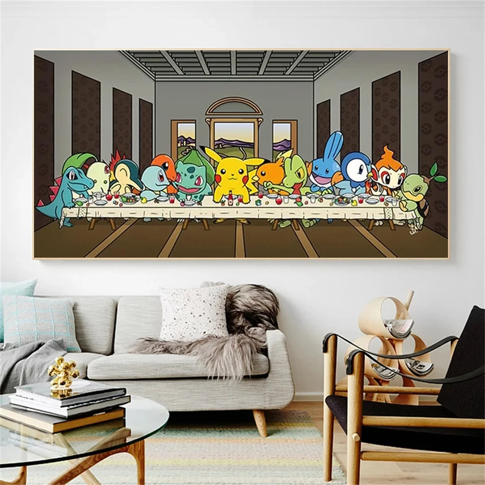 

Anime Pikachu Posters and Prints Funny The Last Supper Canvas Painting Cartoon Wall Art Pictures Kids Room Home Decor Gift