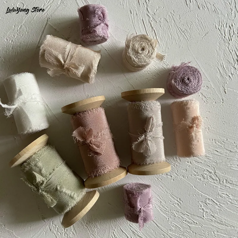 Свадебная шелковая лента с потертыми краями на бамбуковой катушке заказ широкая