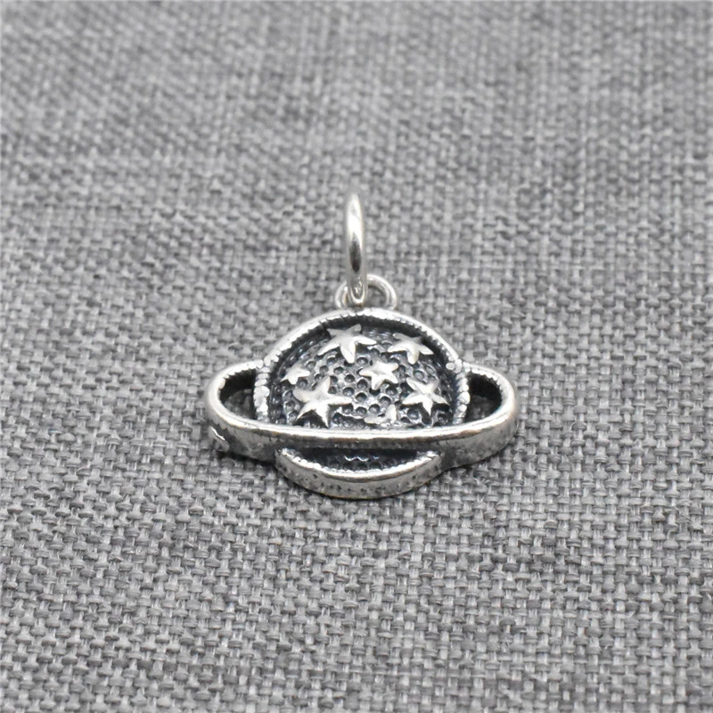 

2pcs of 925 Sterling Silver Oxidized Astronomical Planet Charms with Stars for Bracelet Necklace
