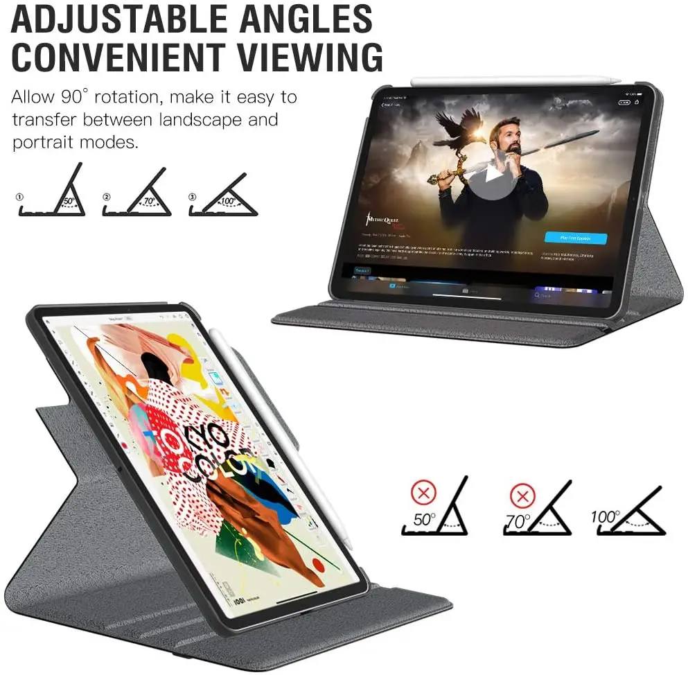 Чехол для нового iPad Pro 12 9 дюйма 2021 5-го поколения/2020 4-го поколения вращающаяся на 90