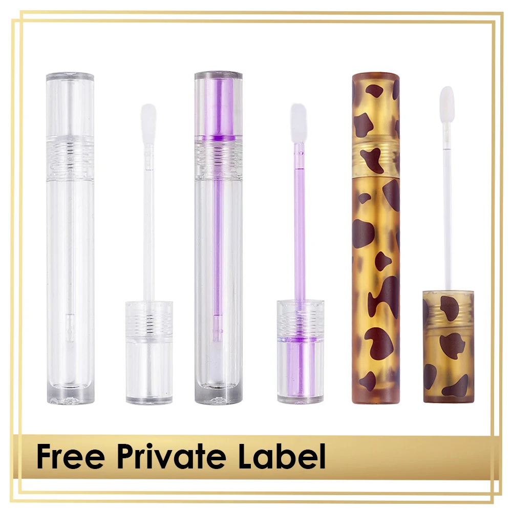 

Amber Frosted Empty Lipgloss Tube Transparent Clear Lip Tint Bottle Wholesale Private Label Leopard Cosmetics Package with Wand