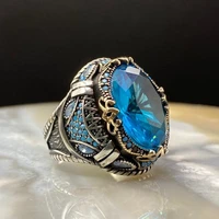925k sterling silver turkish handmade jewelry aquamarine stone mens ring all size