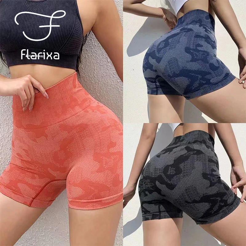 

Спортивные шорты для йоги Flarixa, женские камуфляжные велосипедные шорты с высокой талией, Защитные шорты, леггинсы для фитнеса, обтягивающие ...