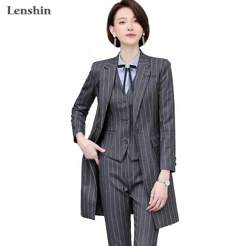 Костюм Lenshin из 3 предметов жилет и брюки в полоску Офисная Женская одежда для