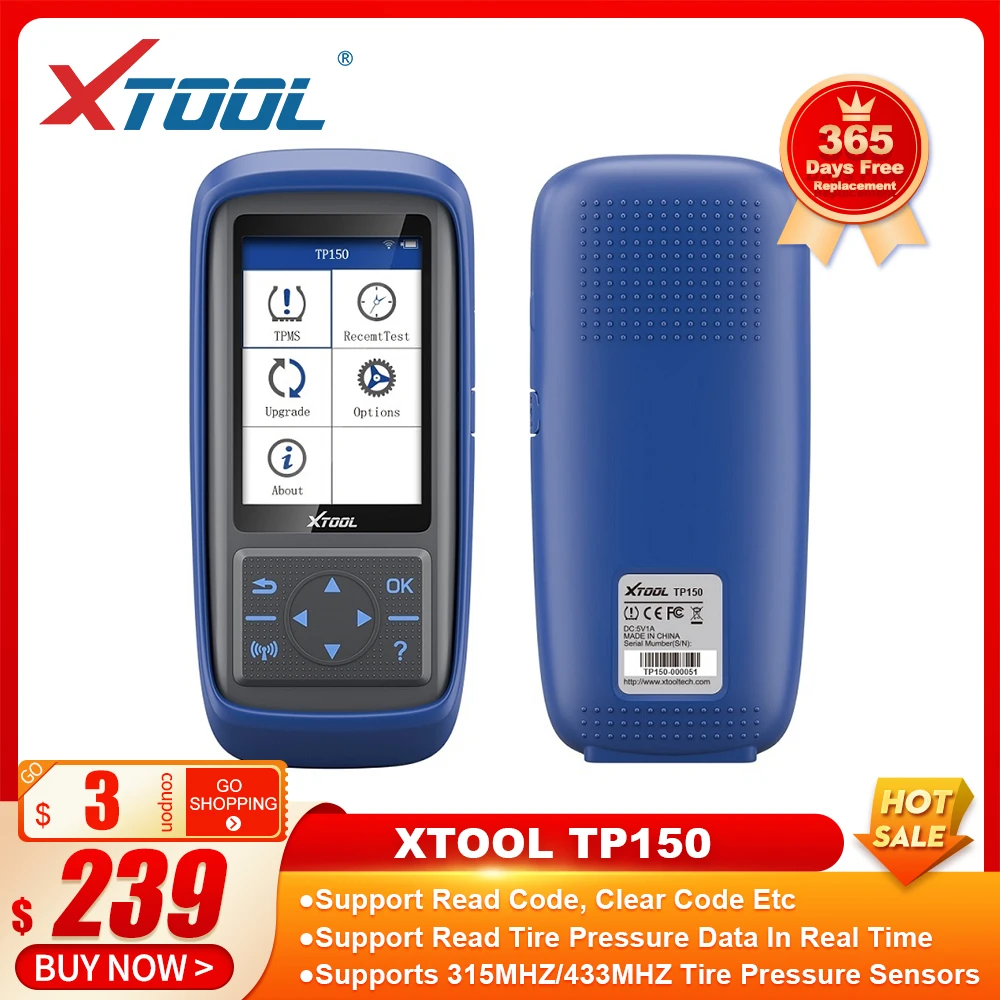 

XTOOL TP150 Tire Pressure Monitoring System OBD2 TPMS Diagnostic Scanner Tool TPMS Program with 315&433 MHZ Sensor