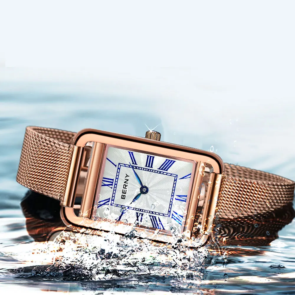 Watch for Women Sapphire Roman Numerals Blued-steel Hands Quartz Women's Wristwatch Rectangle Stainless Steel Waterproof Clock enlarge