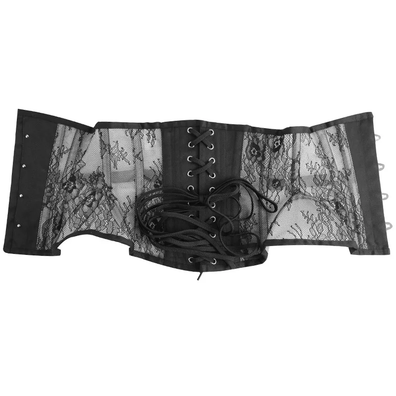 Фото Burvogue корсеты и бюстье для талии, дышащий сетчатый кружевной корсет, 14 стальных косточек, Готический стимпанк, корсет на шнуровке №5
