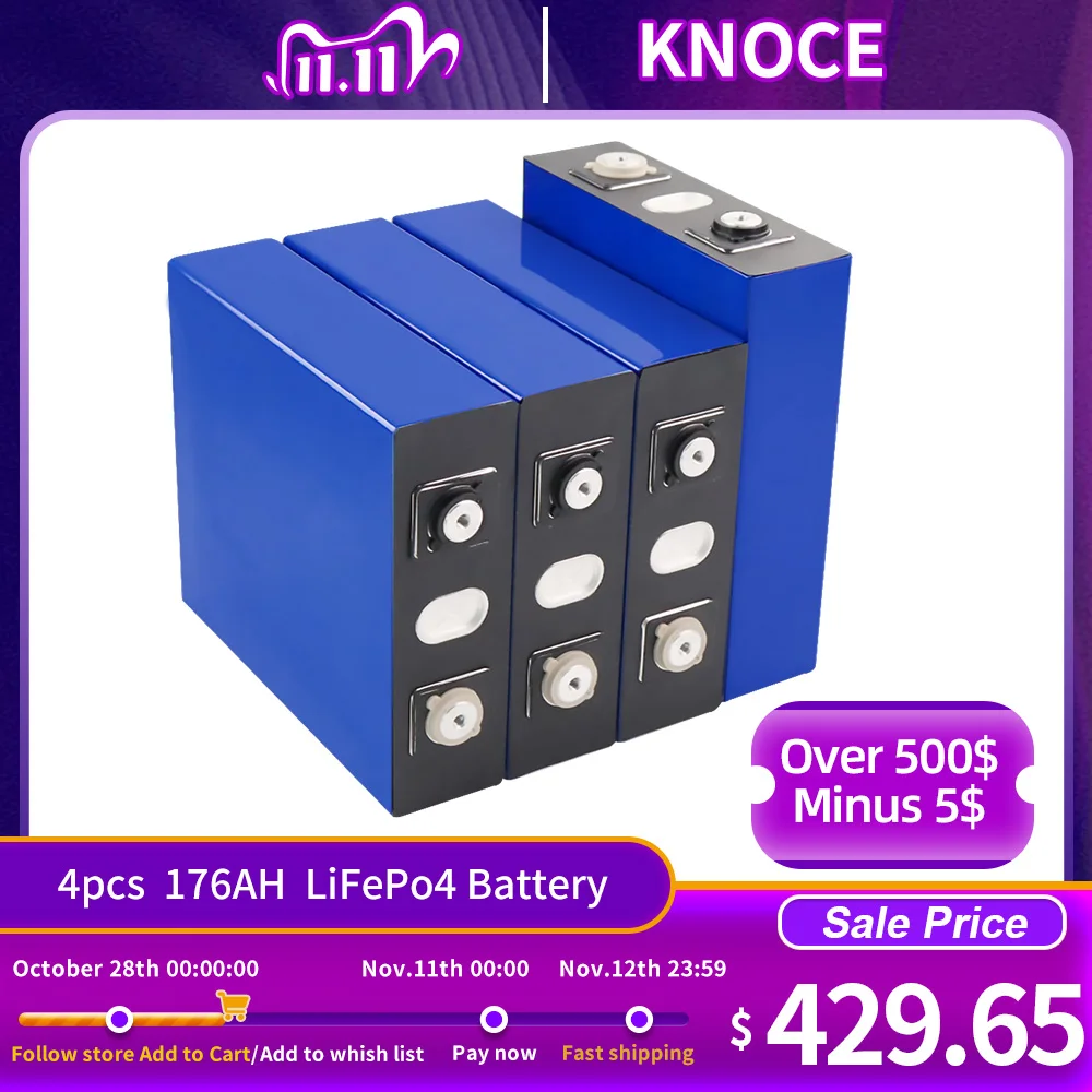 

4pcs 200AH 3.2V LiFePO4 Battery 12V 24V Rechargeable Batteries Electric Motorcycle Car Solar Inverter Battery