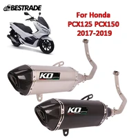 full motorcycle exhaust system for honda pcx125 pcx150 2017 2018 2019 front middle connect link pipe slip on mufflers