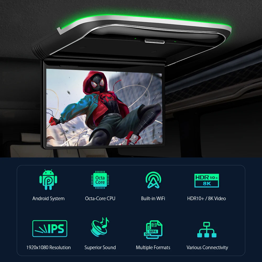 Видеомонитор XTRONS с широким экраном 12 5 дюйма 1080P ультратонкий на крыше наушниками