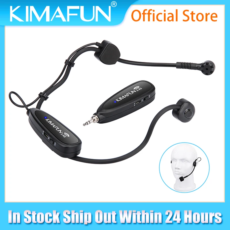 KIMAFUN Wireless Headset Microphone System for iPhone,DSLR Camera,PA Speaker,Youtube,Podcast,Video Recording,Conference,Vlogging