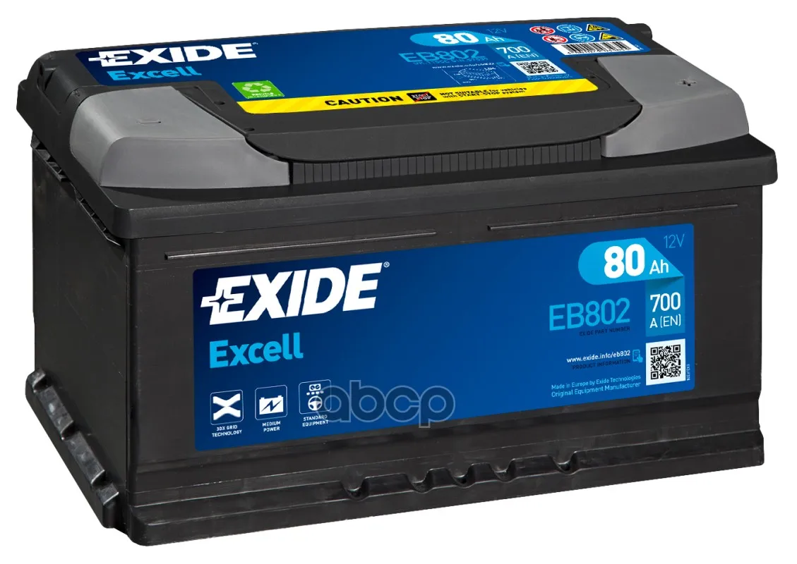 Акб Exide Excell 12v 80ah 700a 315x175x175 /-+/ EXIDE арт. EB802 |