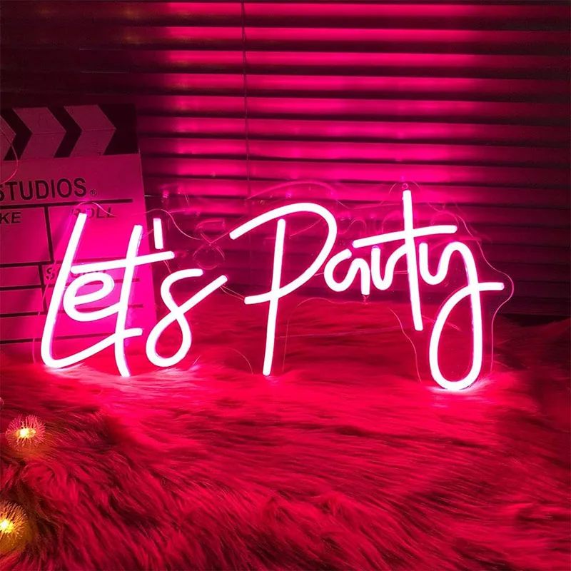 Lets Party Pink Neon Lights Personalized Custom Neon Signs Engagement Happy Birthday Wedding Party LED Light Sign For Wall Decor