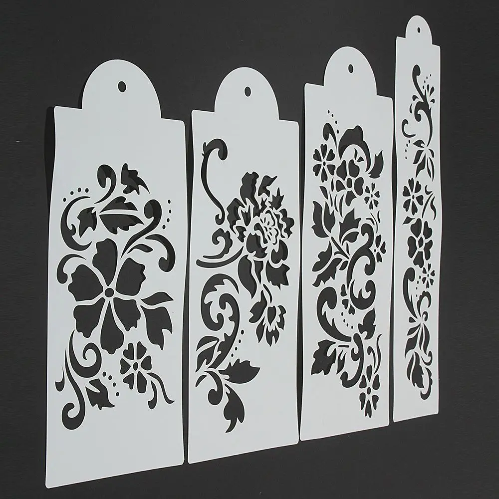 Трафарет пластиковый многоразовый в форме цветка 4 шт./набор | Канцтовары для