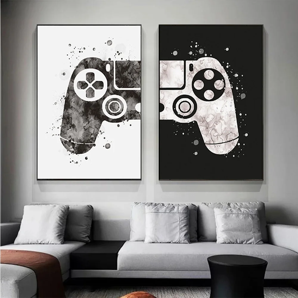 

Black and White Gamepad Canvas Painting Modern Posters and Prints Earphone Pictures for Living Boy Room Wall Art Home Decor
