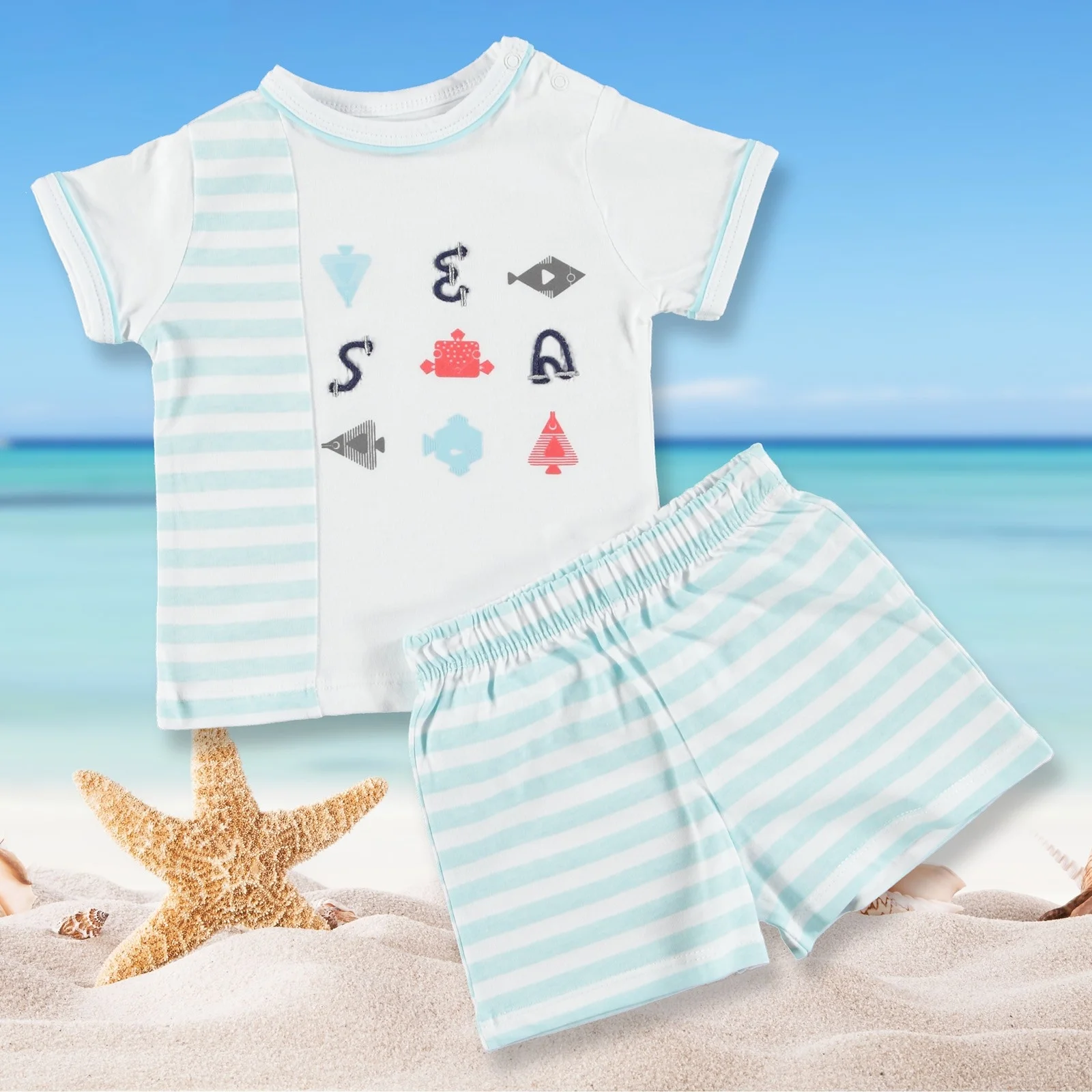 Ebebek для моего маленького мальчика Немо футболка поло с вырезом комплект шортами|