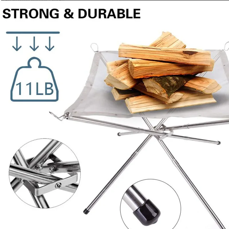 

Сетка для кемпинга и барбекю, удобная Складная прочная уличная подставка из нержавеющей стали для дрова, Стальная Полка для пикника и вечев...