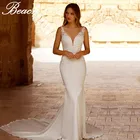 Женское свадебное платье без рукавов, белое платье с V-образным вырезом и открытой спиной, расшитое бисером, со шлейфом, облегающий стиль, 2021