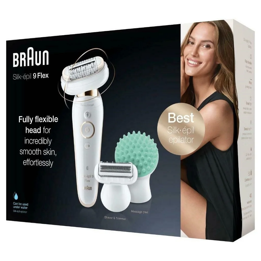 Braun Silk-épil 9 Flex 9020 SensoSmart Wireless Wet & Dry Cordless 6 Attachments - 3 in 1 Body Legs Epilator Hair Shaver