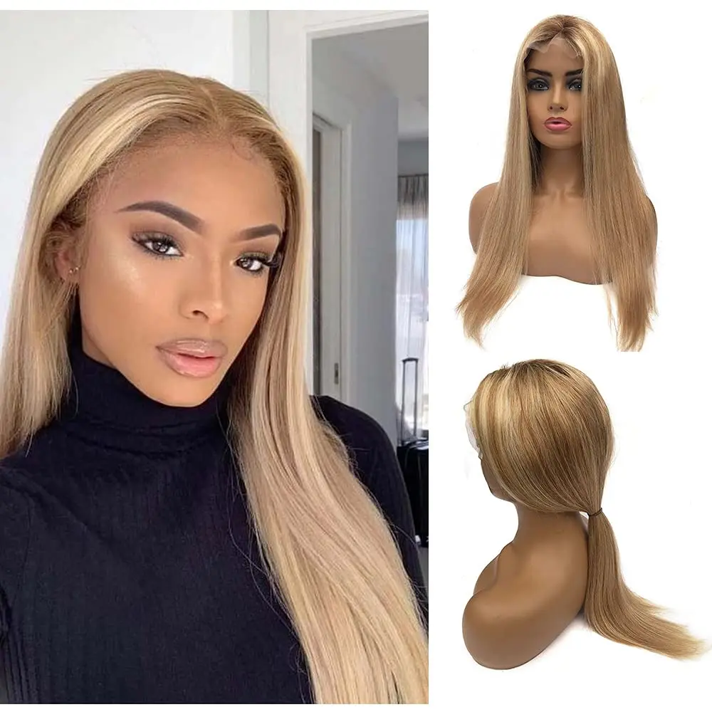 Honey Blonde T Part Lace Front Wigs Highlight 13x4x1 Middle Part Human Hair Wig Straight Brazilian Remy Human Hair Wig For Lady