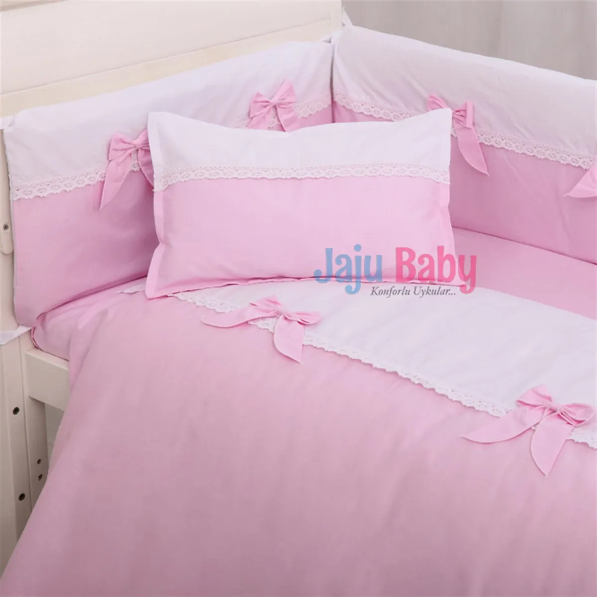 Jaju Baby Handmade, Pink White Baby Duvet Cover Set and Edge Protection, Baby Duvet Cover, Baby sheet, Baby Barrier Set