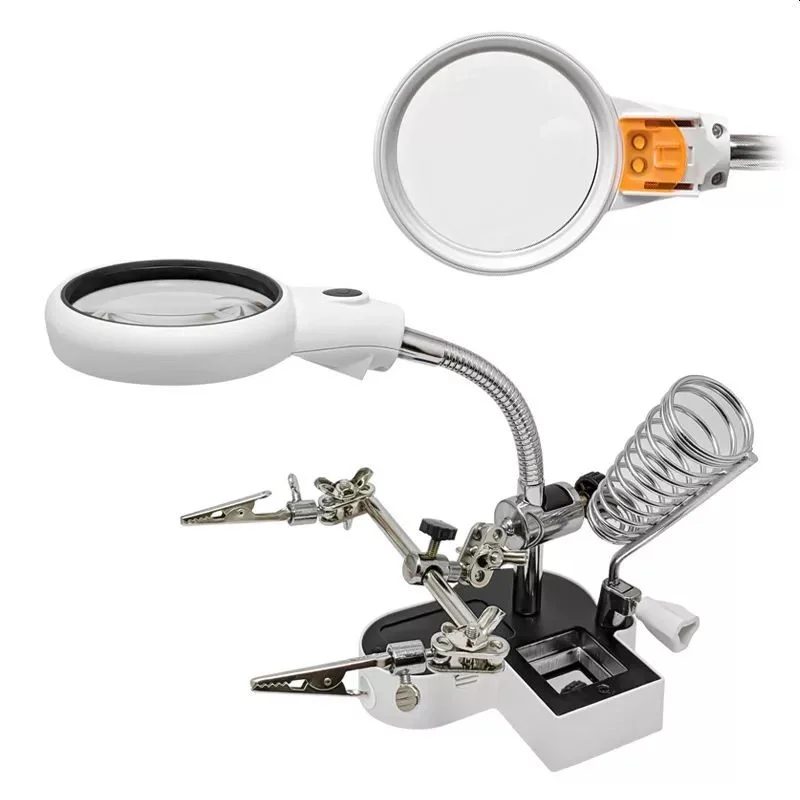 Настольная сварочная лупа третья рука 5 LED с зажимами увеличение 2 5x 7X 10X паяльник
