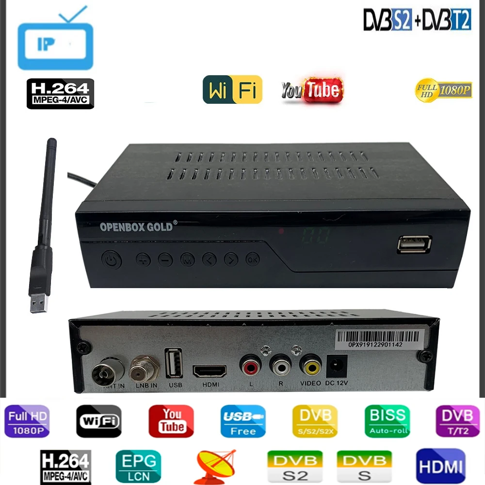

openbox GOLD DVB S2 T2MI Combo DVB-S2 Satellite Receptor Support T2MI H.264 Power Vu,DRE Biss VU PVR USB WiFi MT7601 main 10bit