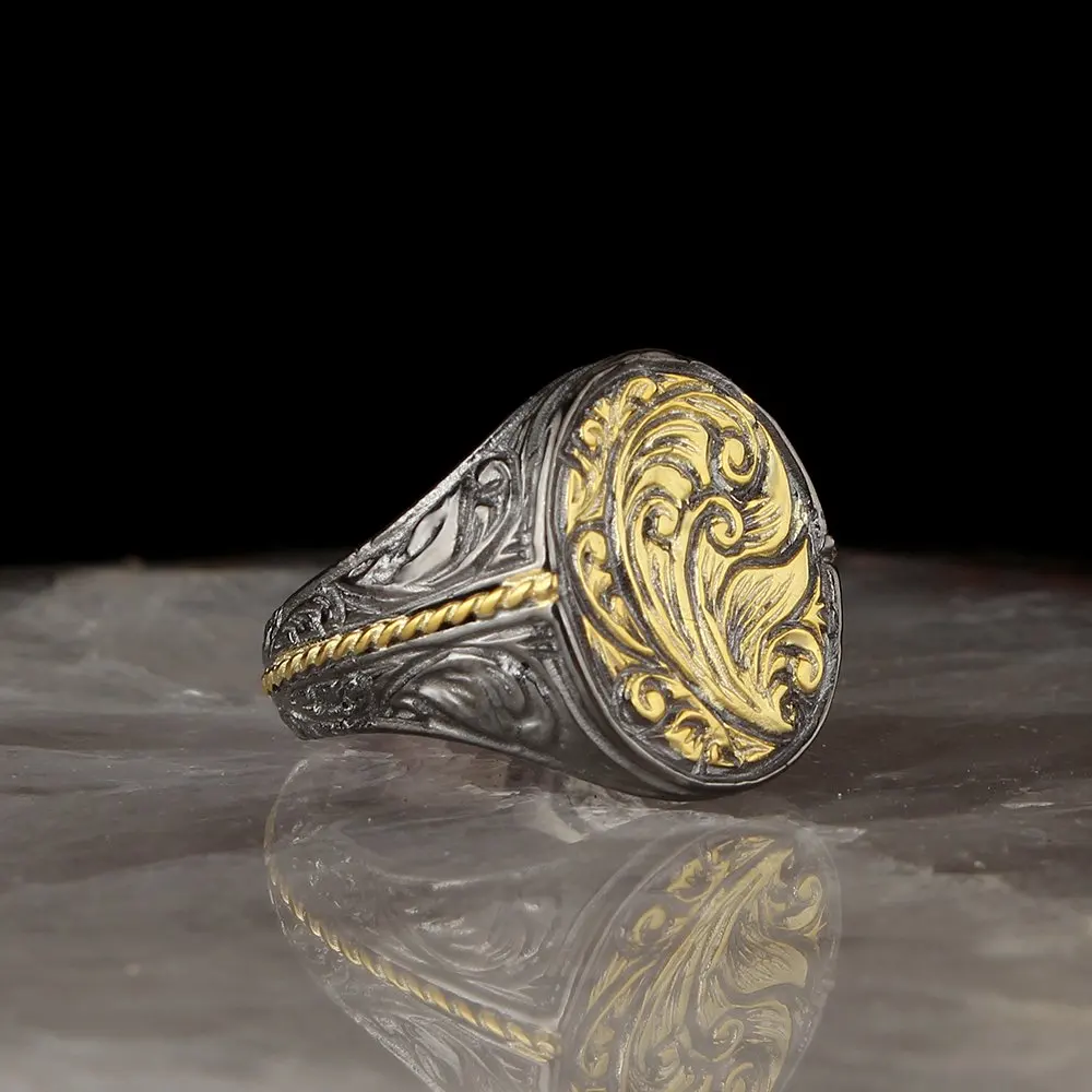 

925 Sterling Silver Ring for Men Gold Plated Handmade Vintage Gift Mens Rings All Size Turkish Fashion Jewelry