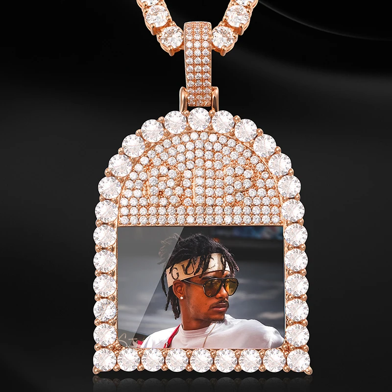 VIP CZP0372 Full Of Crystal Custom Made Picture Memory Medallions Solid Pendant Necklace For Men's Hip Hop Cubic Zircon Jewelry |