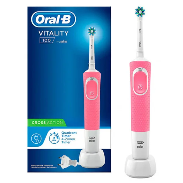 Электрическая зубная щетка Oral-B Vitality D100 Cross Action белый розовый | Красота и здоровье