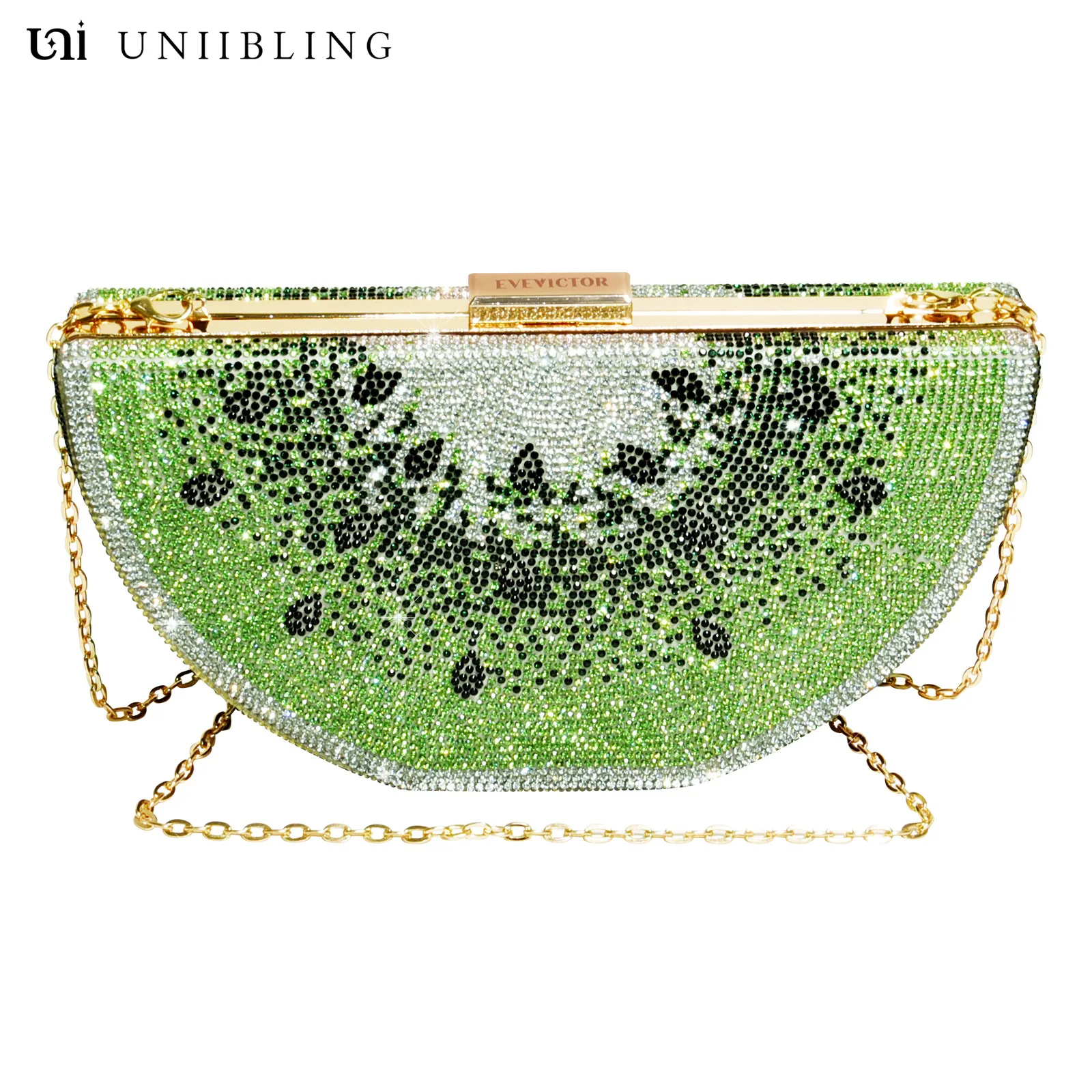 

UNIIBLING Watermelon Shaped Evening Rhinestone Day Clutches For Women Sparkly Diamond Crystal Purse Lady Wedding Party Chain Bag