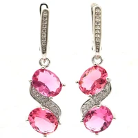 35x10mm jewelry set created pink tourmaline white zircon gift for women daily wear silver pendant earrings drop shipping