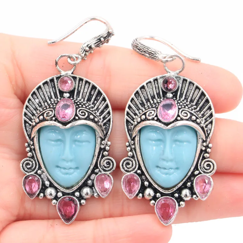 59x24 мм Удивительный Большой Персия богини лицо создан синий топаз розовый