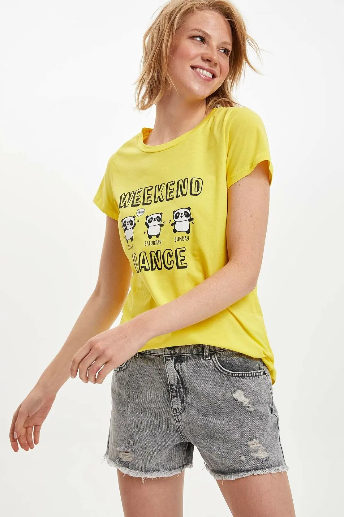 DeFacto новая летняя женская модная футболка Женская Повседневная с круглым вырезом