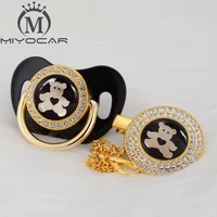 miyocar gold silver lovely bear gold bling pacifier and pacifier clip bpa free dummy bling unique design bpa free safe gbear