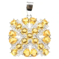 33x25mm square shape created green peridot golden citrine white cz for women wedding silver pendant