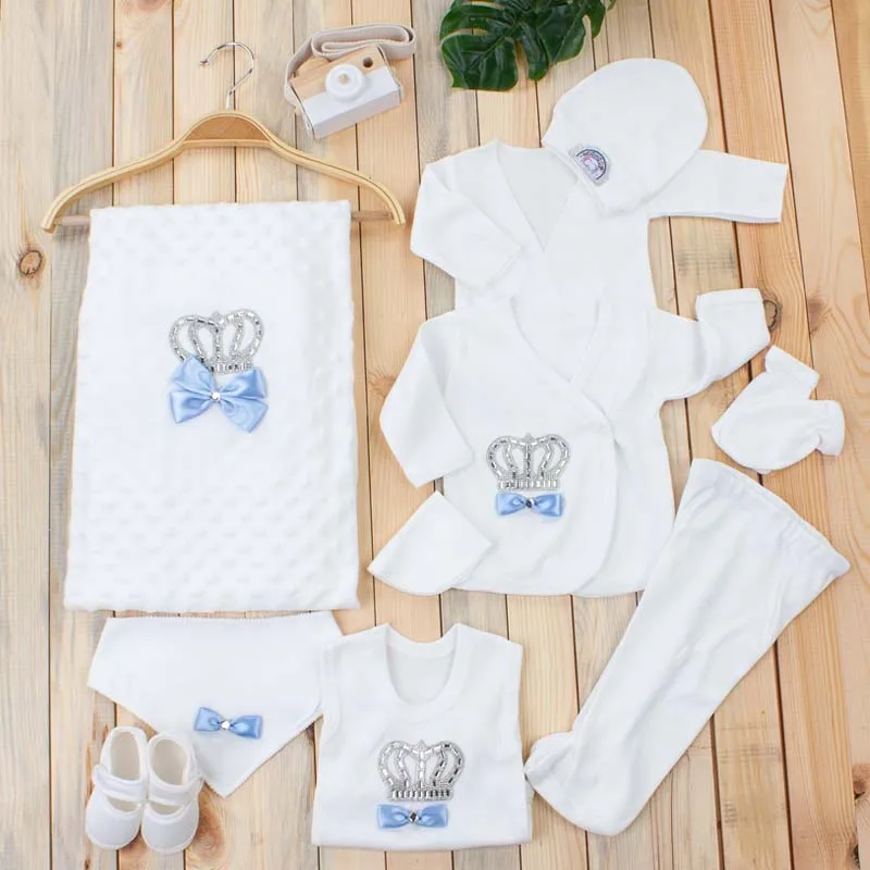 Powder Pink Girls Boys For Newborn Baby Set Clothing Suit 10Pcs King Queen Crowned Babies Girl Male Blanket Rompers clothing |