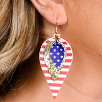 red white blue gold triple layered dangle earrings 4th of july patriotic stars and stripes earrings