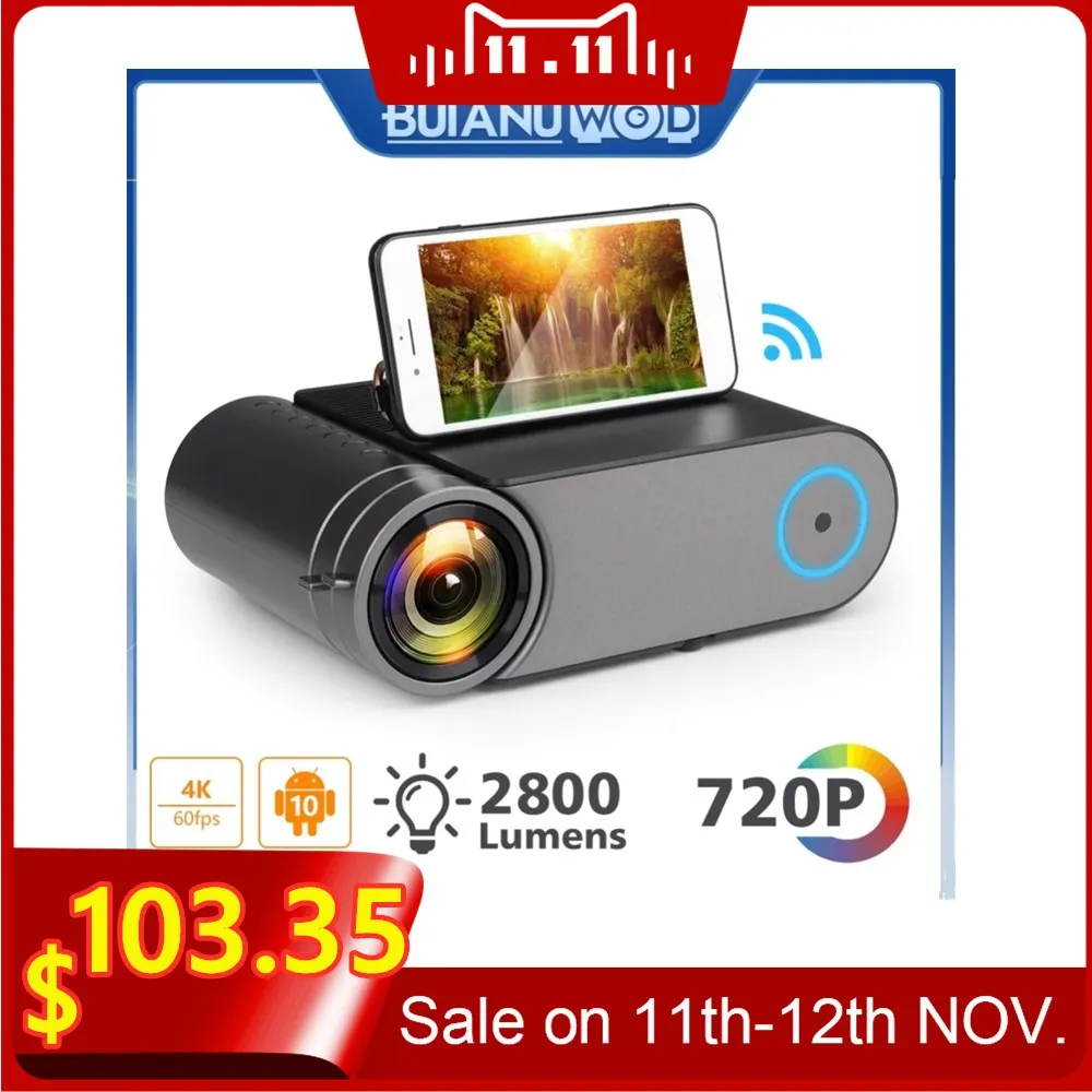 Светодиодный проектор для домашнего кинотеатра BUIANUWOD YG550 720P 4K HDMI 1080P Full HD WIFI Android 10