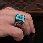 Природные бирюзовый мужское кольцо с камнем Мощность традиционной ручной работы 925 Серебряные кольца Турецкая перстни рок, ювелирное изделие, подарок для мужчин и женщин