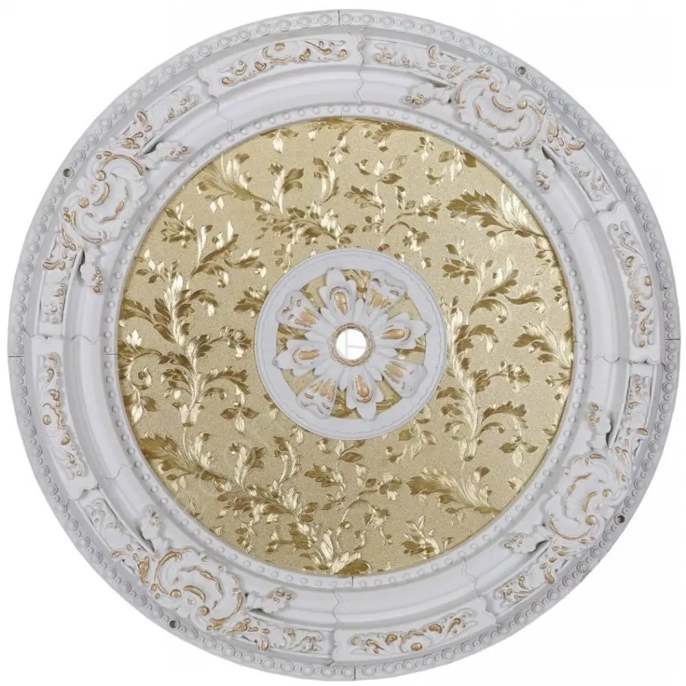 

DECOGOLD Decorative Round Design White&Golden Colored Leaves Pattern Ceiling Medallion 90x90cm