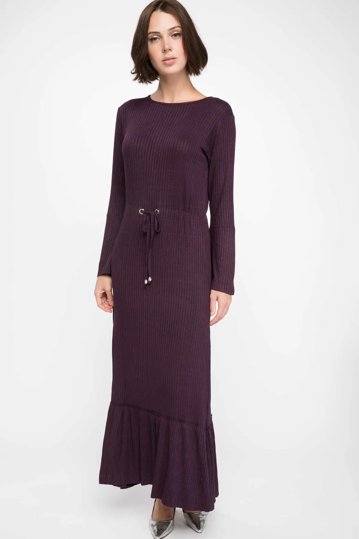 DeFacto женское трикотажное длинное платье осеннее приталенное с длинным рукавом