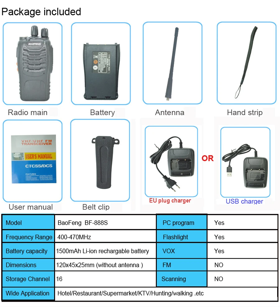 4/2/1PCS Walkie Talkie BF-888S 5W Ham Two-way radio set UHF 400-470MHz 16CH Walkie-talkie Transceiver USB Charger