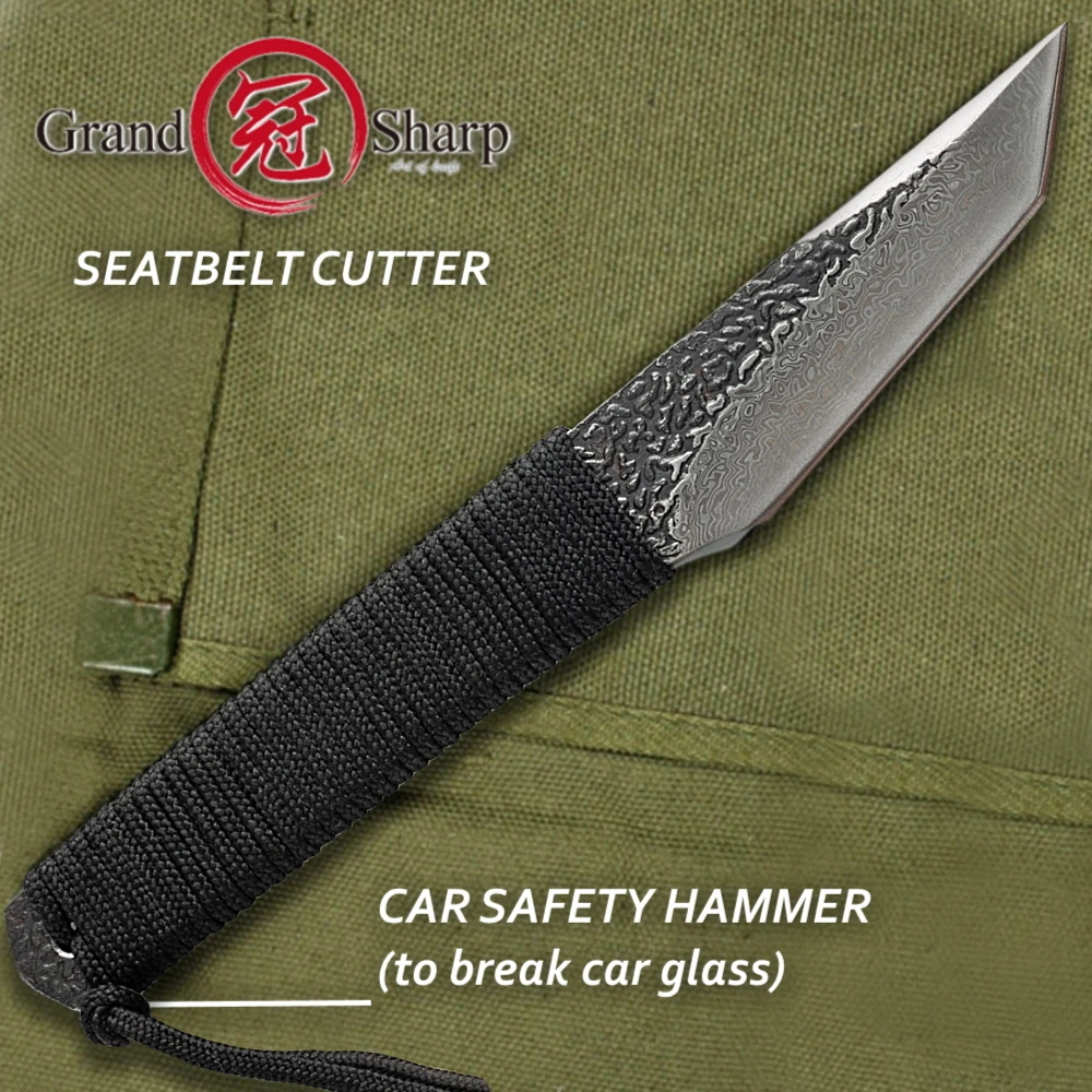

Damascus Hunting Knife Camping Sport Outdoor Gadgets Car Safety Hammer Seat belt Cutter Chef Utility Cutting Peeling Tools NEW